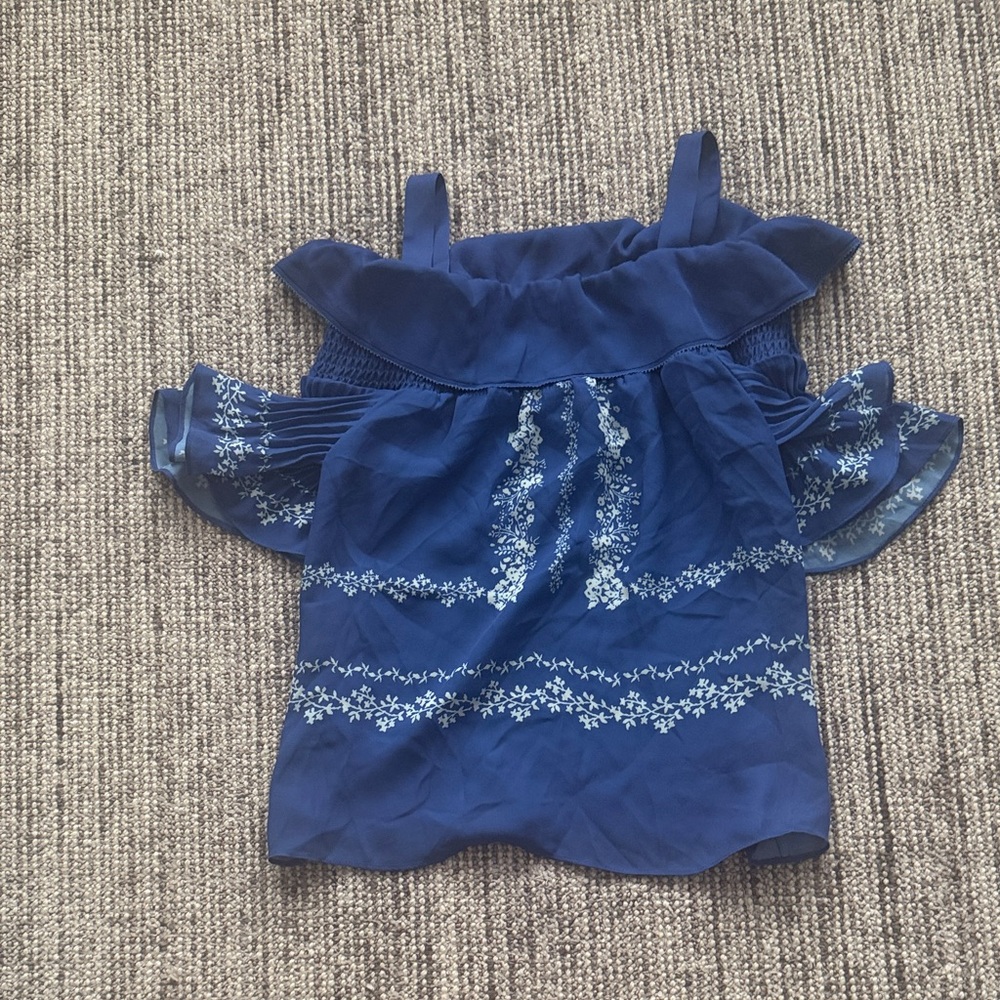 Self-Portrait Blue Smocked Top